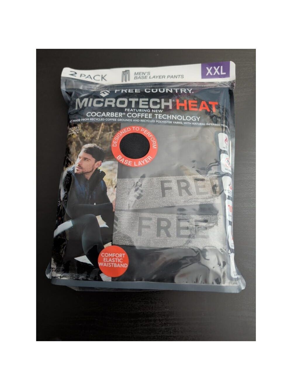 Men's Free Country Microtech Heat Base Layer Pants 2 Pack Black Size XXL